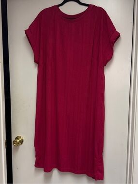 Lularoe women’s ribbed shirt dress size 2XL loose fit cuffed sleeve magenta pink